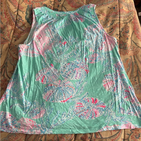 Lilly Pulitzer Essie Tank Top Henley Minty Fresh Fan Sea Aqua Pink Size XL - Picture 5 of 5